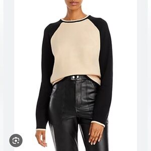 MONROW Supersoft Color Block Sweater in Black / Off White Size Small